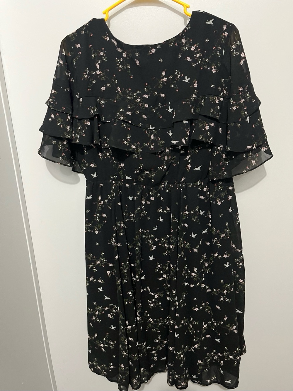 torrid Black Floral Midi Dress with Ruffle Bodice